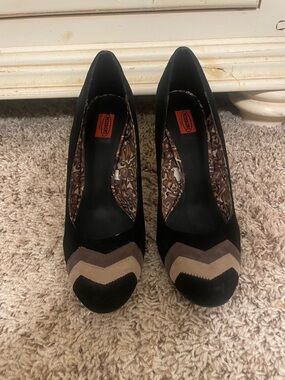 Missoni Black Pumps with Brown Chevron Suede Accents